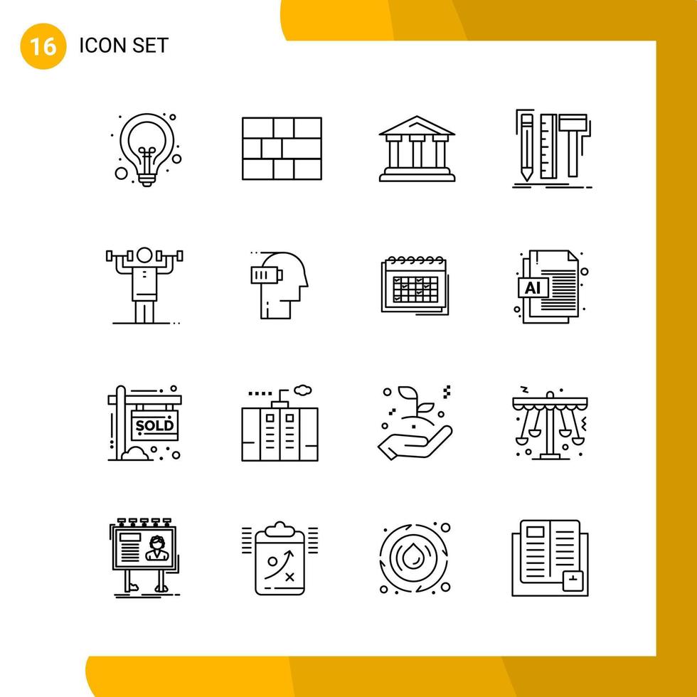 16 Icon Set Line Style Icon Pack Outline Symbols isolated on White Backgound for Responsive Website Designing vector
