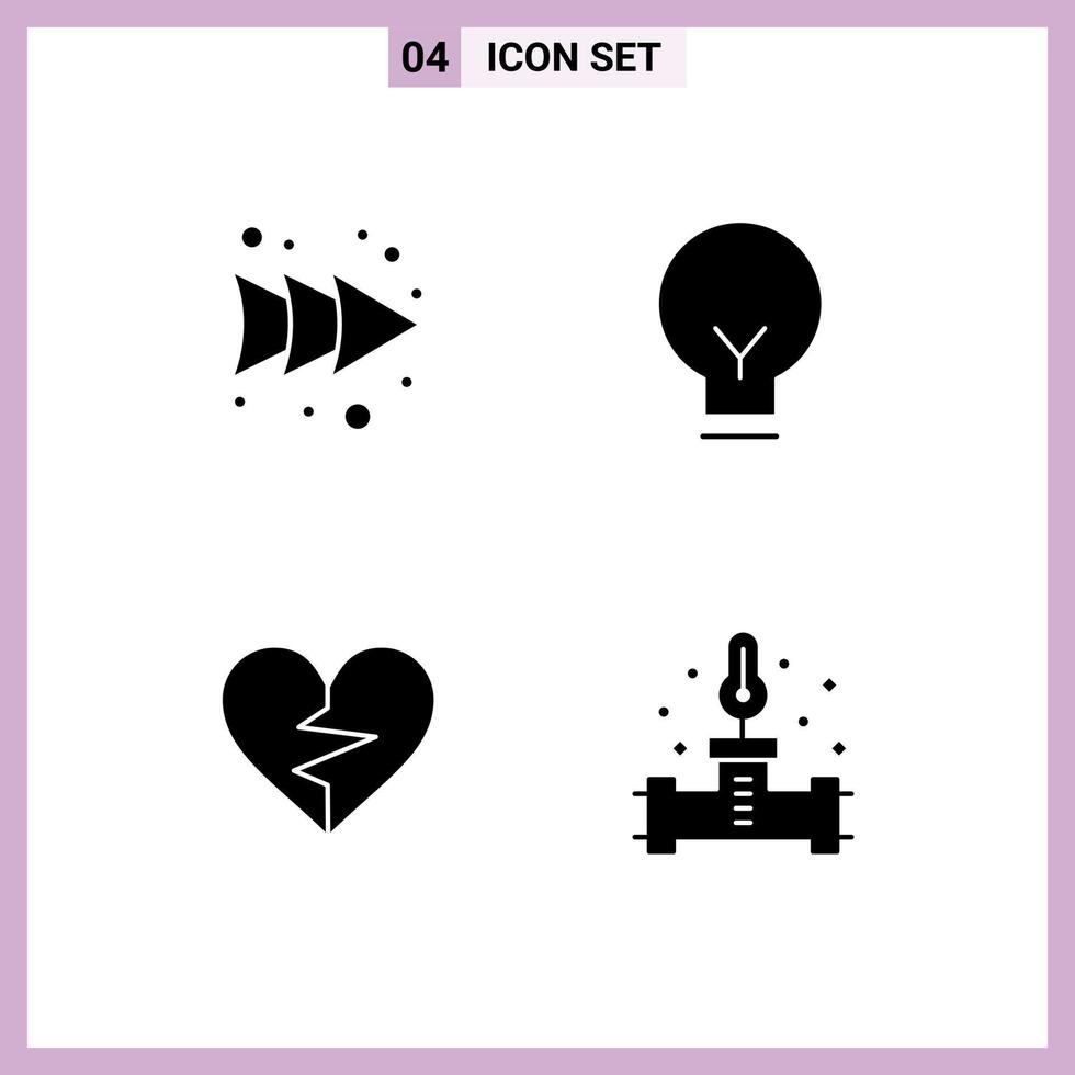 Mobile Interface Solid Glyph Set of 4 Pictograms of arrow like light ui broken Editable Vector Design Elements