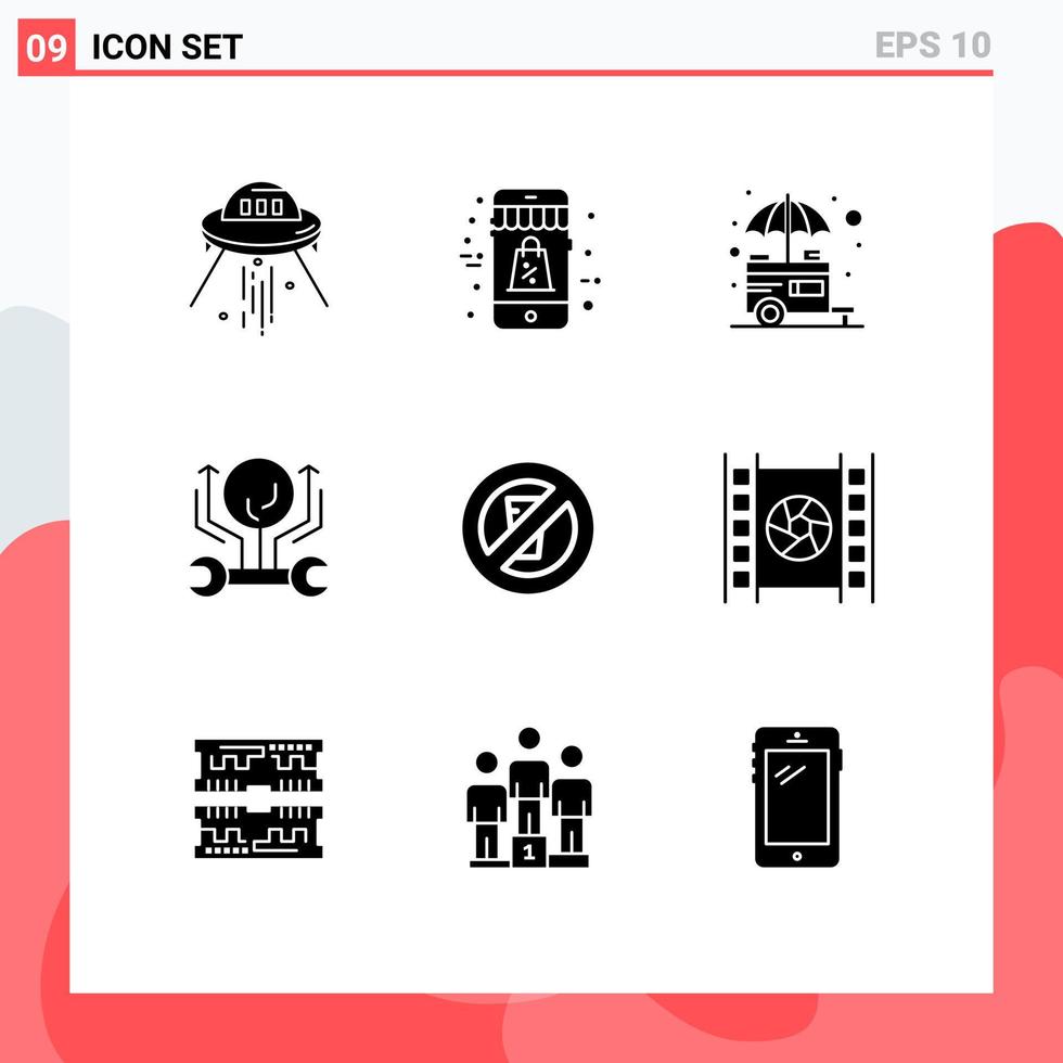 Modern Set of 9 Solid Glyphs and symbols such as hack engineering sale development street Editable Vector Design Elements