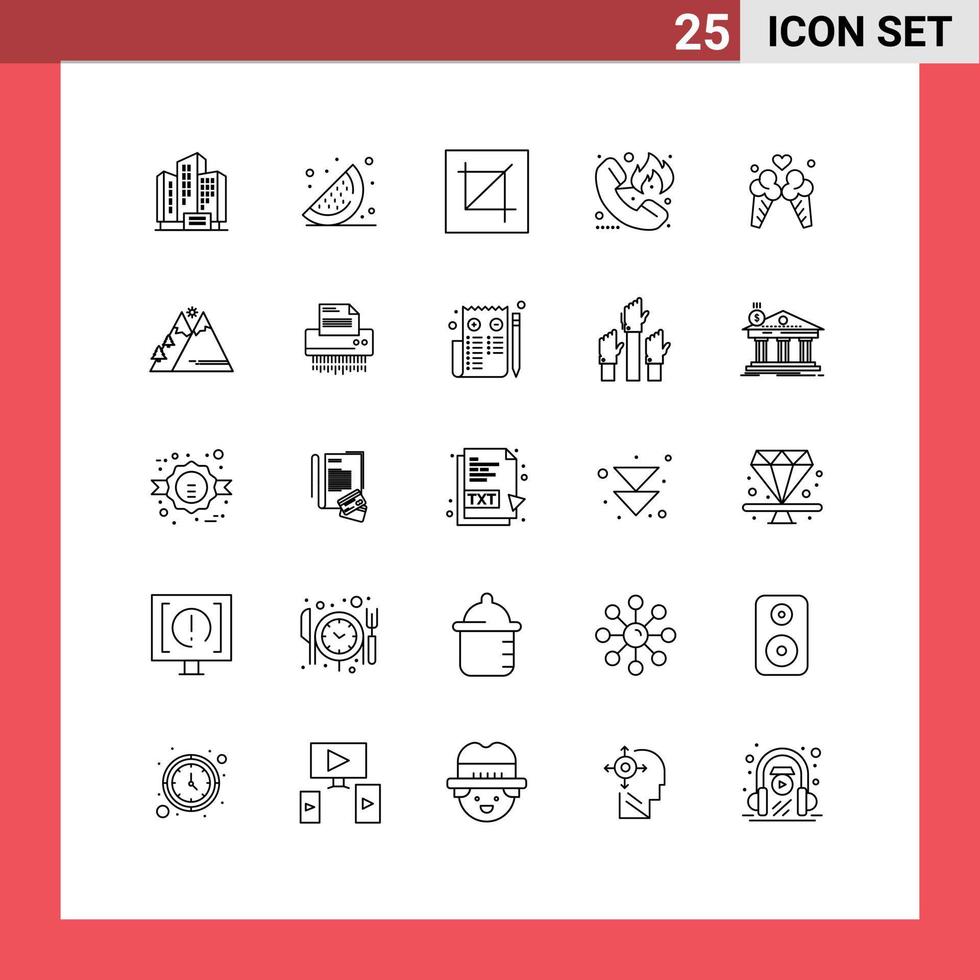Pack of 25 creative Lines of ice cream firefighter design fire call Editable Vector Design Elements