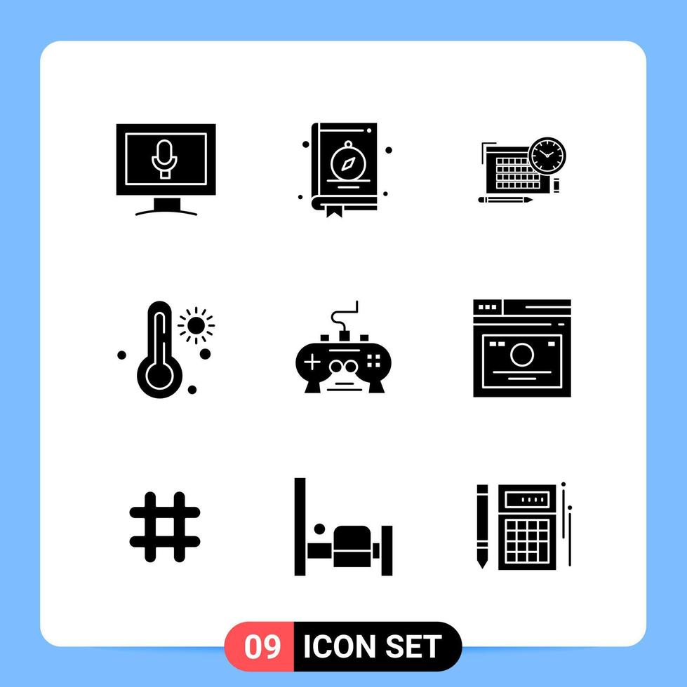 9 Solid Black Icon Pack Glyph Symbols for Mobile Apps isolated on white background 9 Icons Set vector