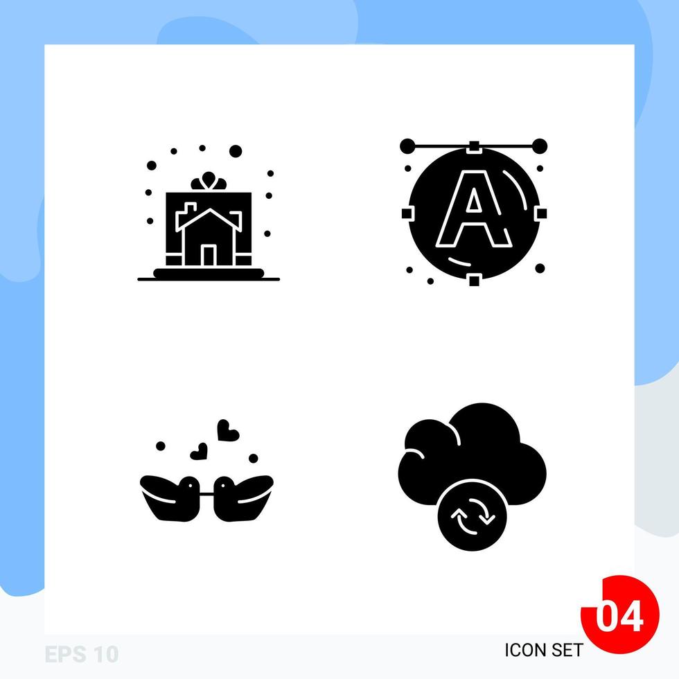 Modern Pack of 4 Icons Solid Glyph Symbols isolated on White Backgound for Website designing vector