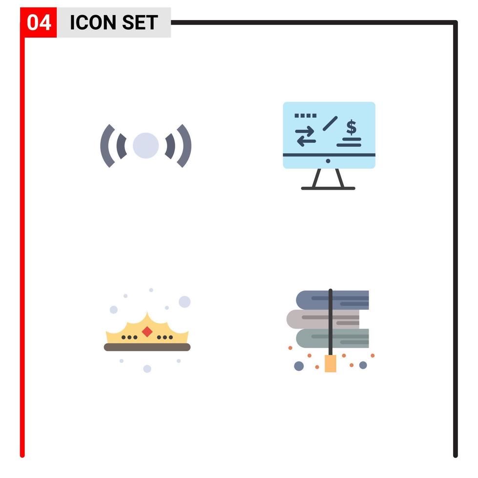 Modern Set of 4 Flat Icons and symbols such as basic crown ui finance jewelry Editable Vector Design Elements