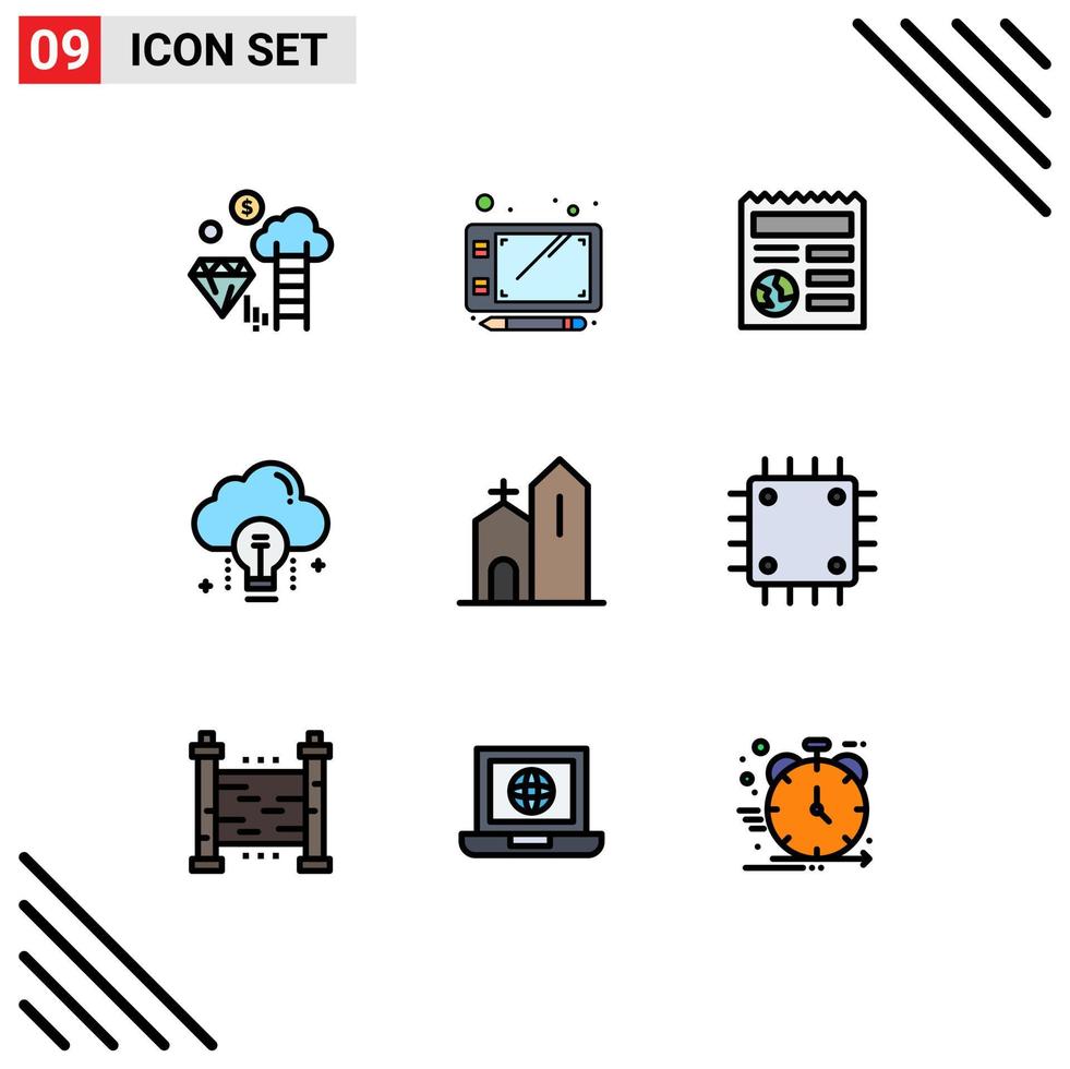 paquete de iconos de vector de stock de 9 signos y símbolos de línea para elementos de diseño de vector editables de idea de bombilla de documento de luz cristiana