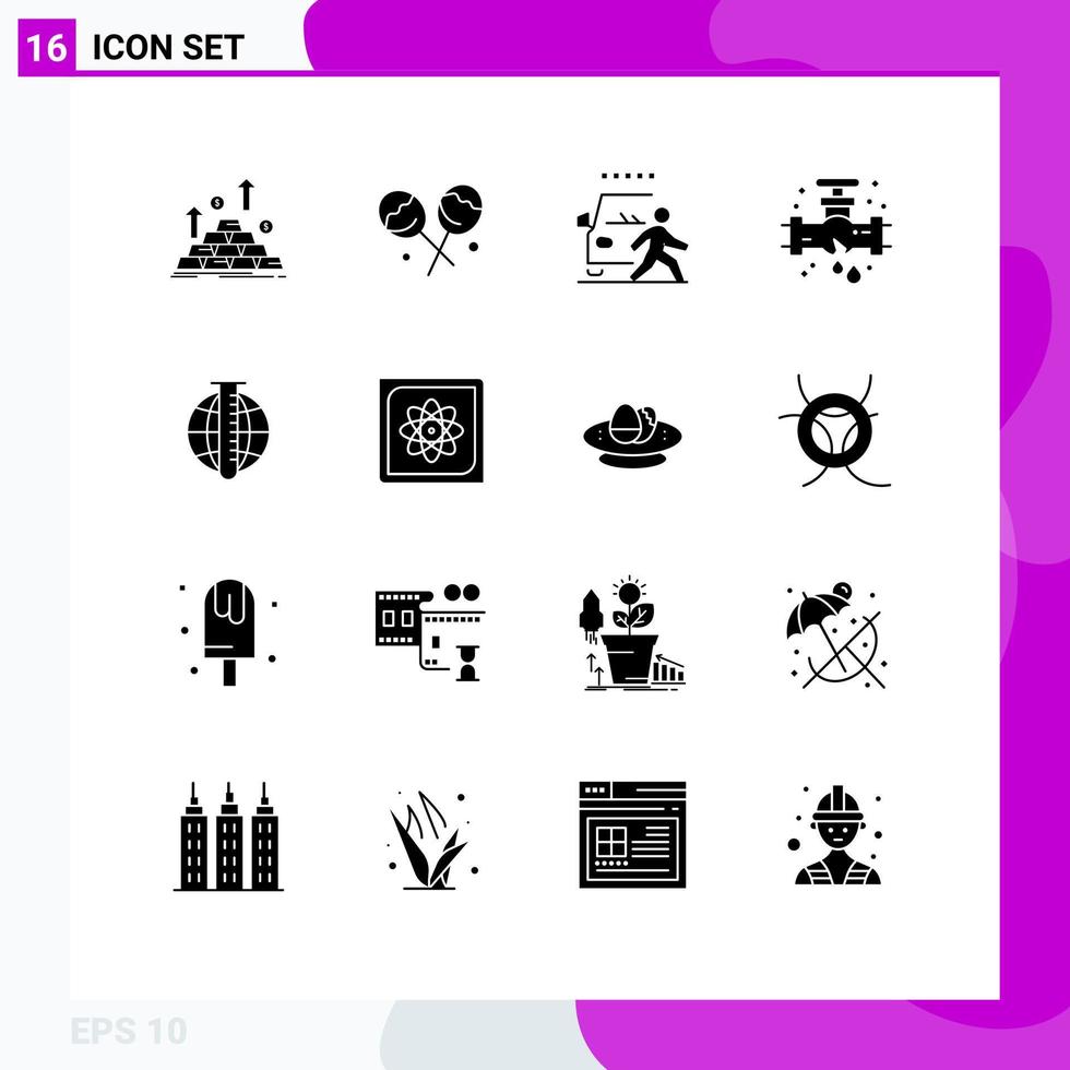 16 Thematic Vector Solid Glyphs and Editable Symbols of market analysis plumber and mechanical road Editable Vector Design Elements