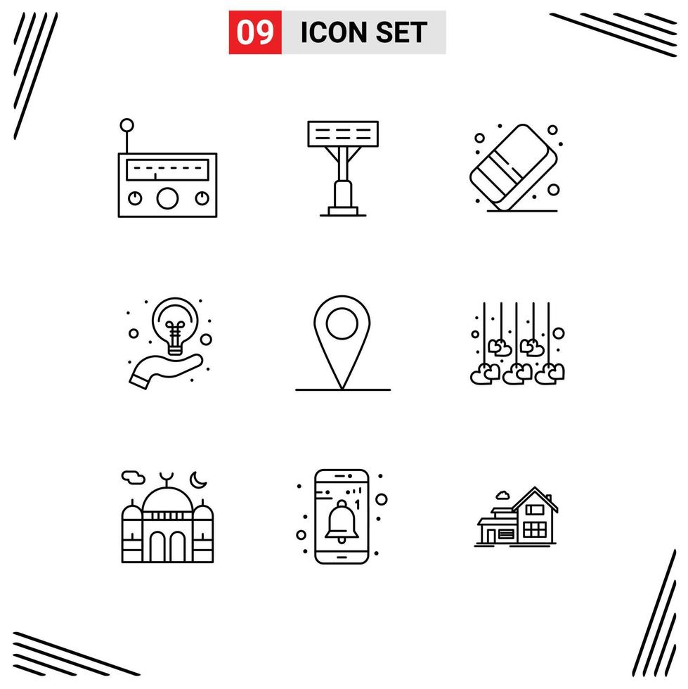 Universal Icon Symbols Group of 9 Modern Outlines of interface location arts idea creative Editable Vector Design Elements