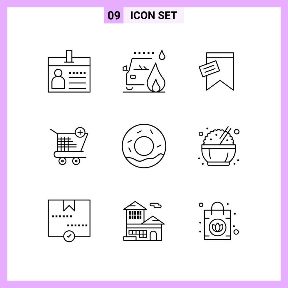 9 Icons in Line Style Outline Symbols on White Background Creative Vector Signs for Web mobile and Print