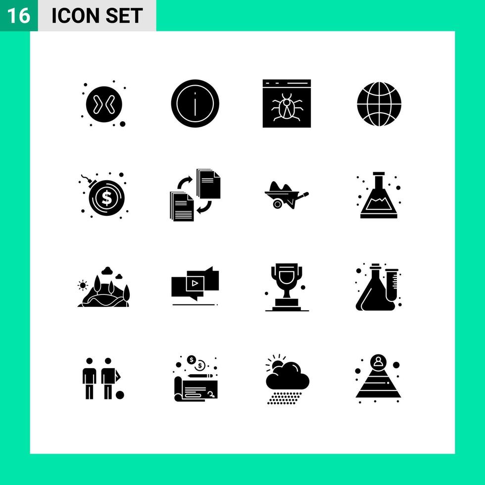 Set of 16 Modern UI Icons Symbols Signs for bomb explosion iot app internet of things development Editable Vector Design Elements