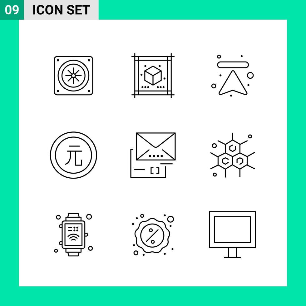 paquete de 9 iconos de estilo de línea establece símbolos de esquema para imprimir signos creativos aislados en fondo blanco 9 conjunto de iconos vector