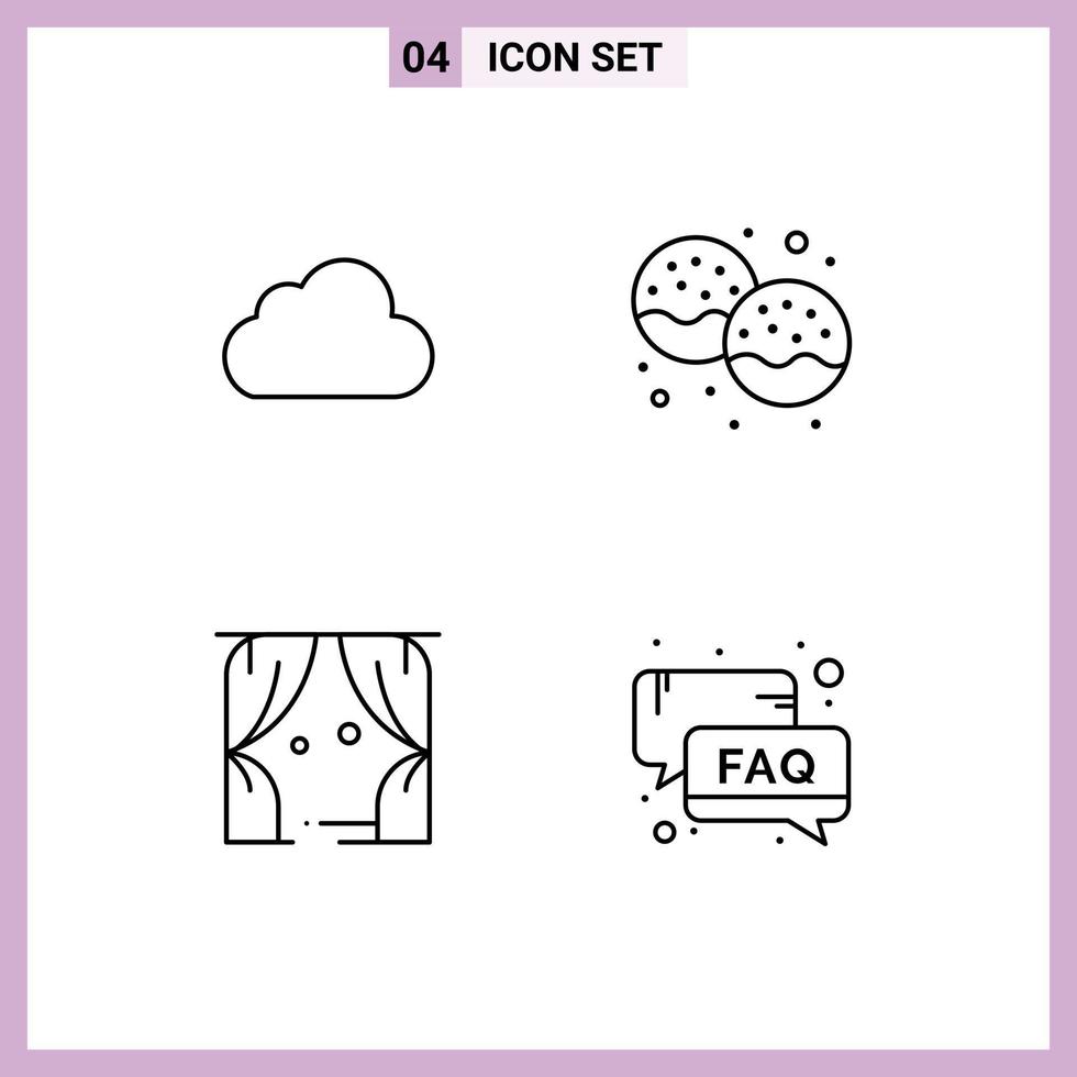 Group of 4 Modern Filledline Flat Colors Set for cloud entertainment cloudy donut theatre Editable Vector Design Elements