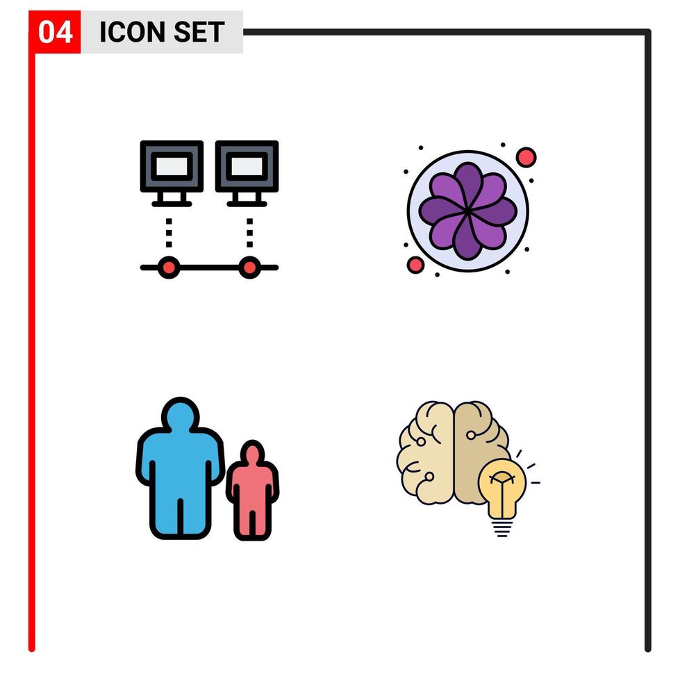 Pack of 4 creative Filledline Flat Colors of computers child net nature father Editable Vector Design Elements