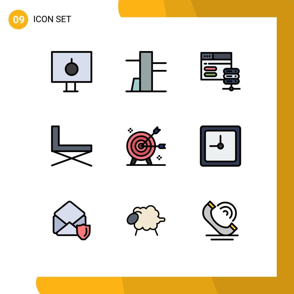 Universal Icon Symbols Group of 9 Modern Filledline Flat Colors of goal achievement server sit interior Editable Vector Design Elements