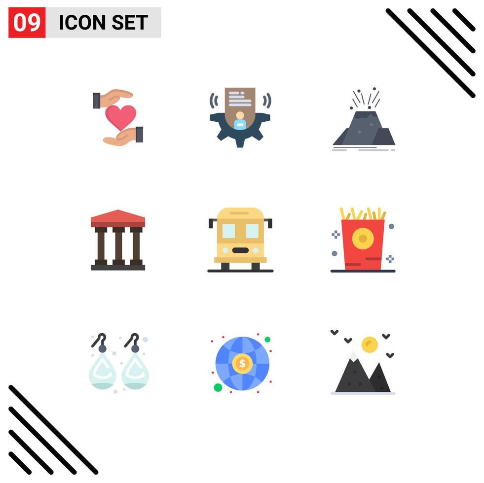 grupo universal de símbolos de iconos de 9 colores planos modernos de alerta de usuario de tarjeta bancaria de autobús elementos de diseño vectorial editables vector