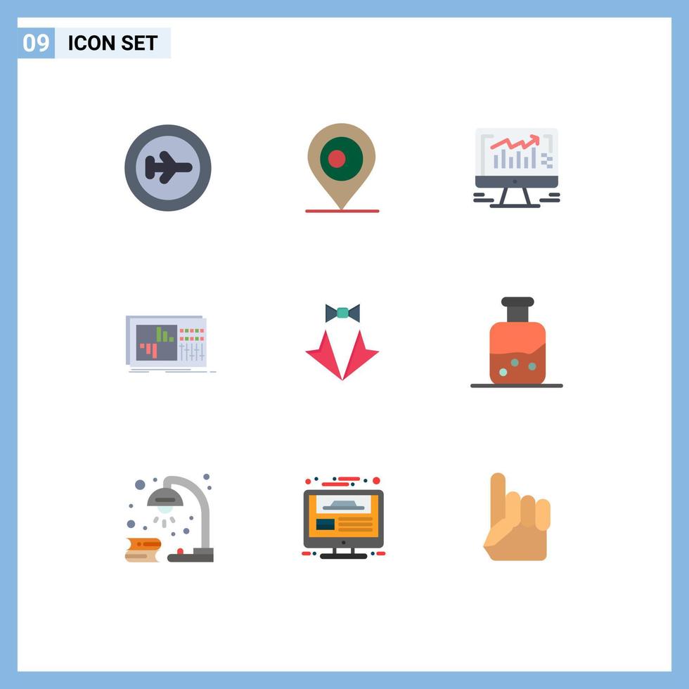 Pack of 9 Modern Flat Colors Signs and Symbols for Web Print Media such as heart studio graph sound equalizer Editable Vector Design Elements