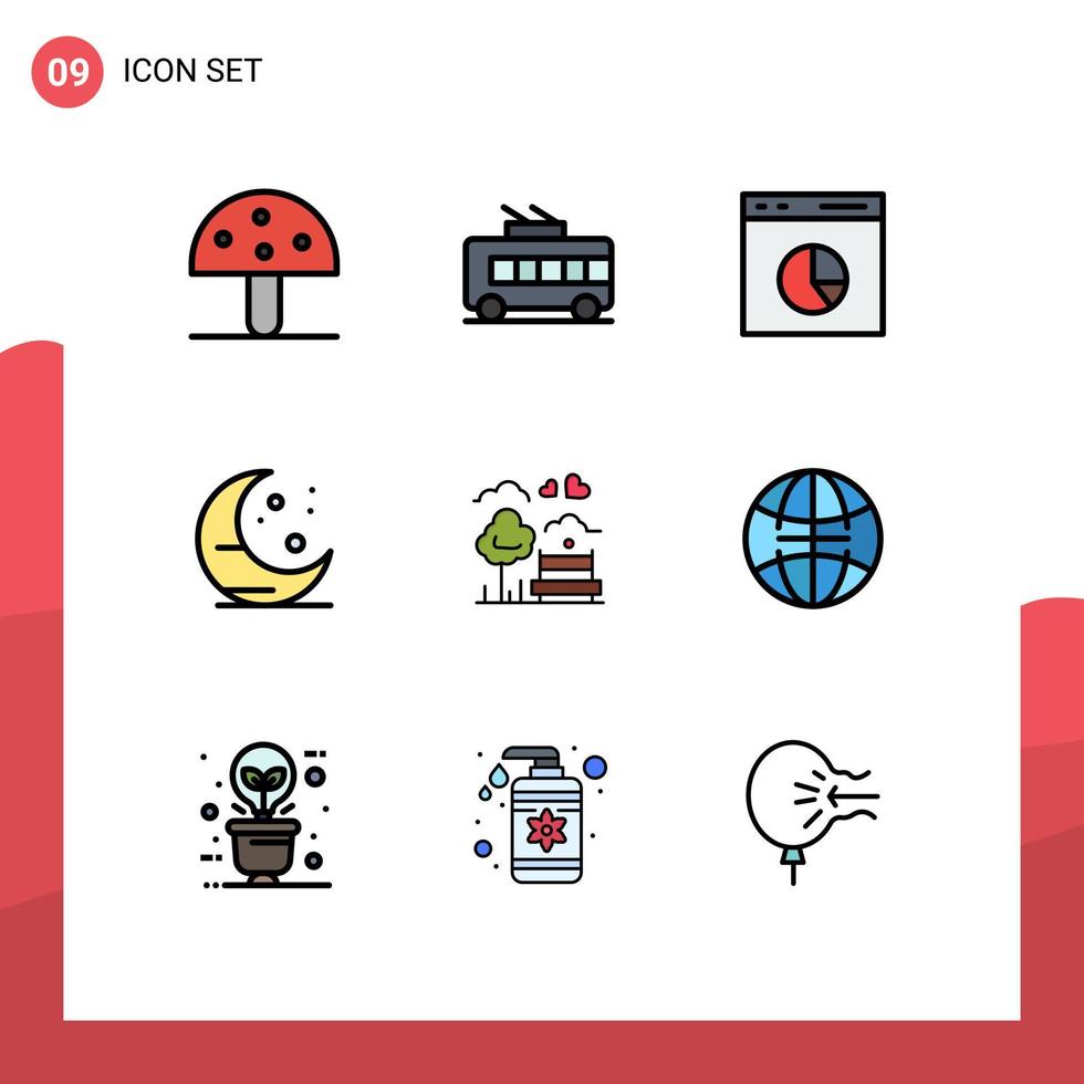 Pictogram Set of 9 Simple Filledline Flat Colors of park moon trolley bus farming rate Editable Vector Design Elements