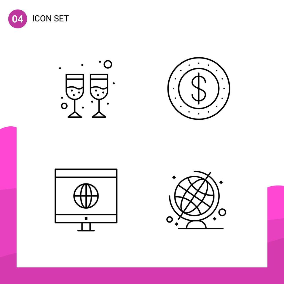 Outline Icon set Pack of 4 Line Icons isolated on White Background for responsive Website Design Print and Mobile Applications vector