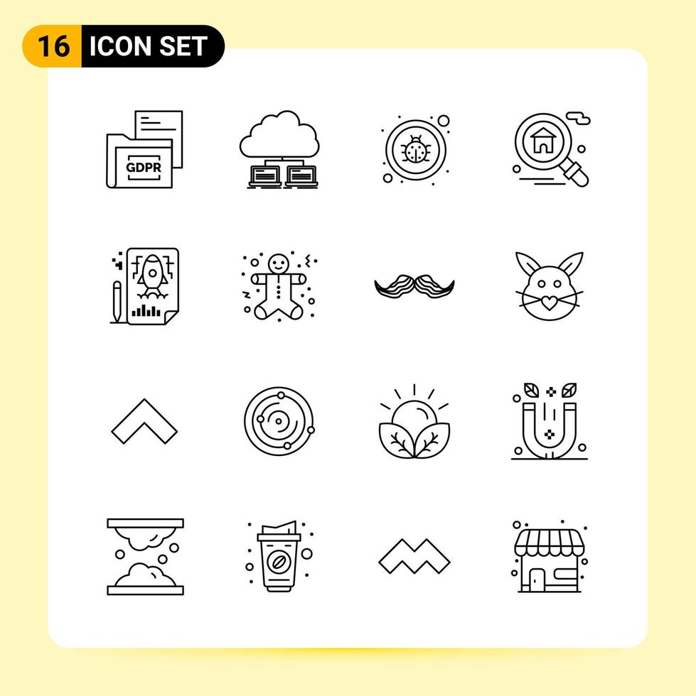 16 iconos creativos para el diseño moderno de sitios web y aplicaciones móviles receptivas 16 símbolos de contorno signos sobre fondo blanco paquete de 16 iconos vector