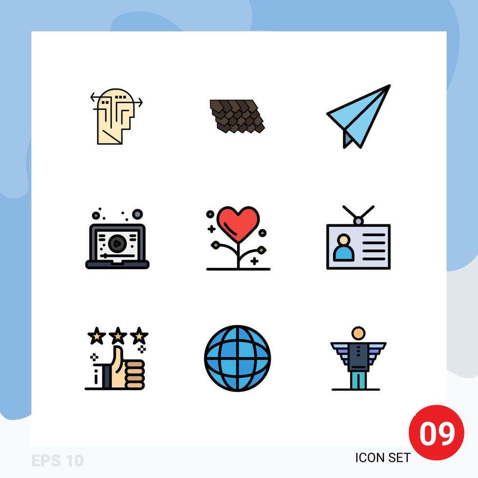 Mobile Interface Filledline Flat Color Set of 9 Pictograms of form disease paper video learning Editable Vector Design Elements