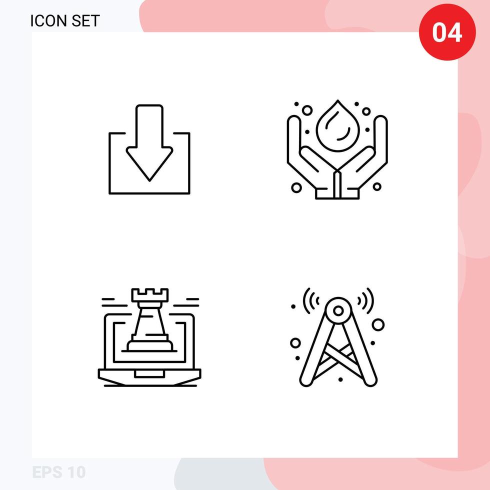 Modern Set of 4 Filledline Flat Colors Pictograph of arrow tower care power laptop Editable Vector Design Elements