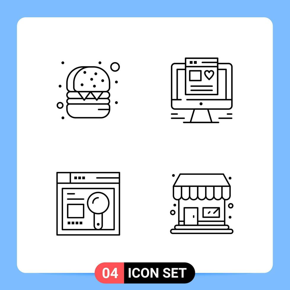 4 Line Black Icon Pack Outline Symbols for Mobile Apps isolated on white background 4 Icons Set vector