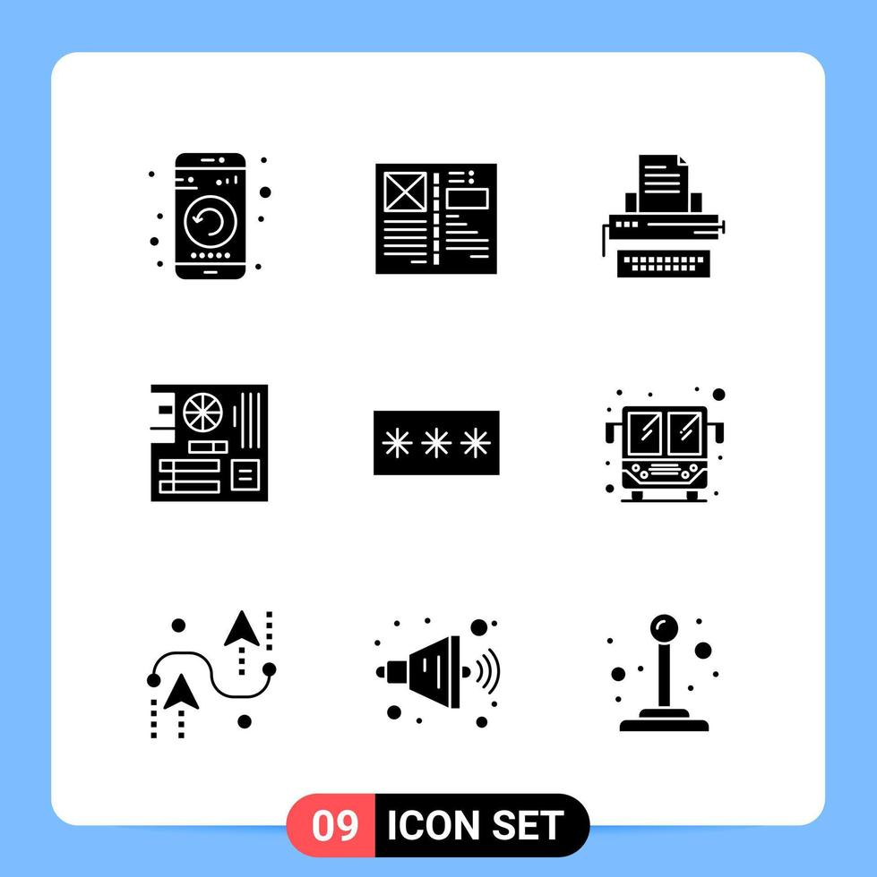9 Solid Black Icon Pack Glyph Symbols for Mobile Apps isolated on white background 9 Icons Set vector