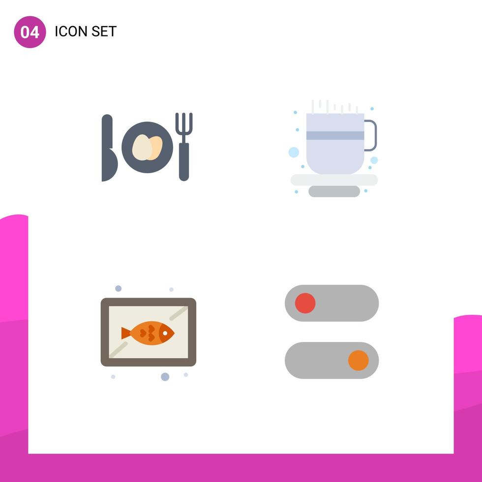 4 Flat Icon concept for Websites Mobile and Apps dinner dish coffee cup fish control Editable Vector Design Elements
