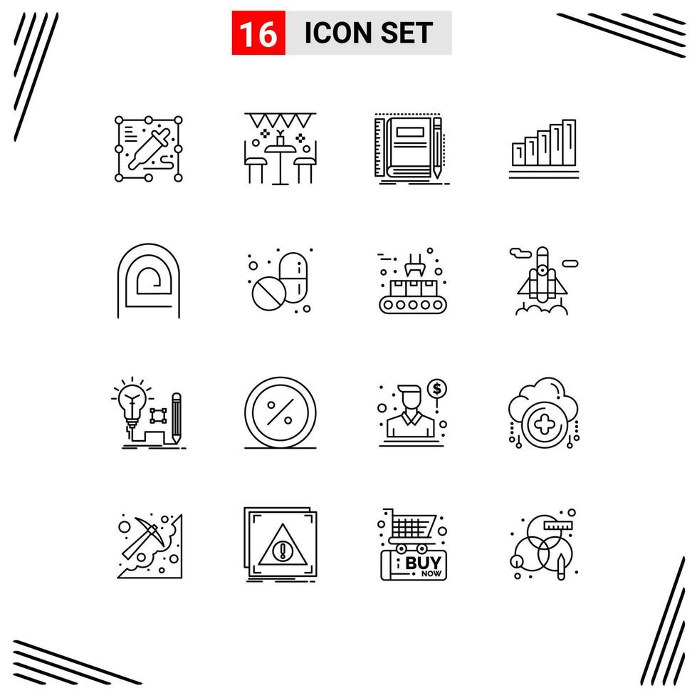 16 Creative Icons Modern Signs and Symbols of finger graph book chart sketching Editable Vector Design Elements