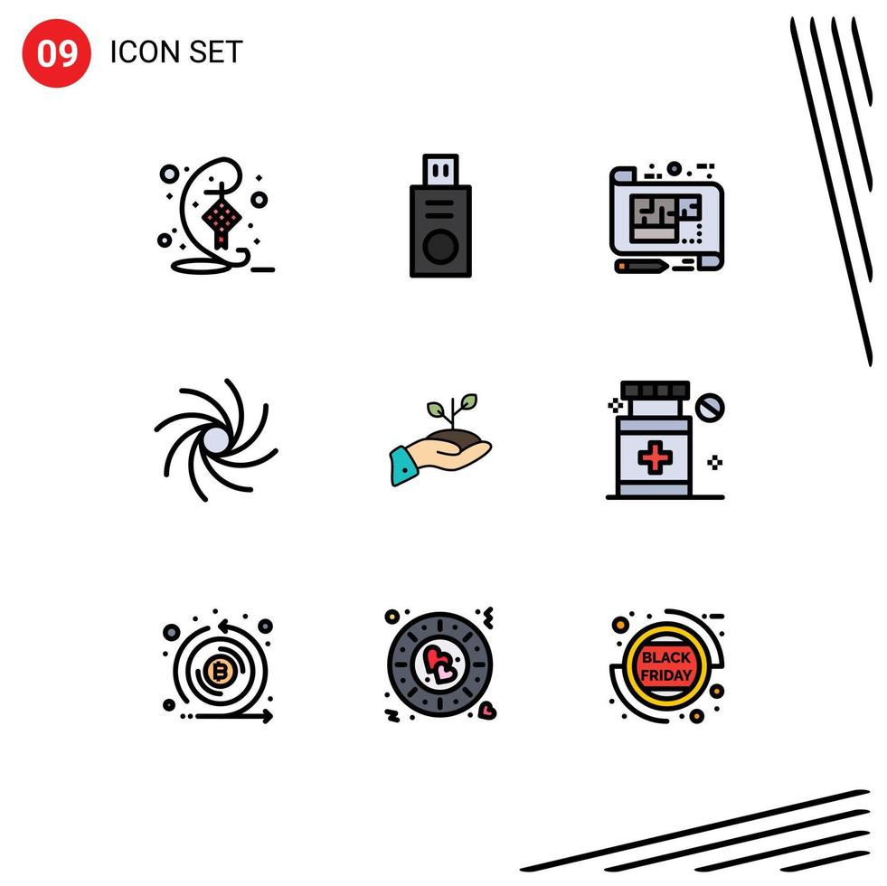 Stock Vector Icon Pack of 9 Line Signs and Symbols for donation growth blue universe galaxy Editable Vector Design Elements