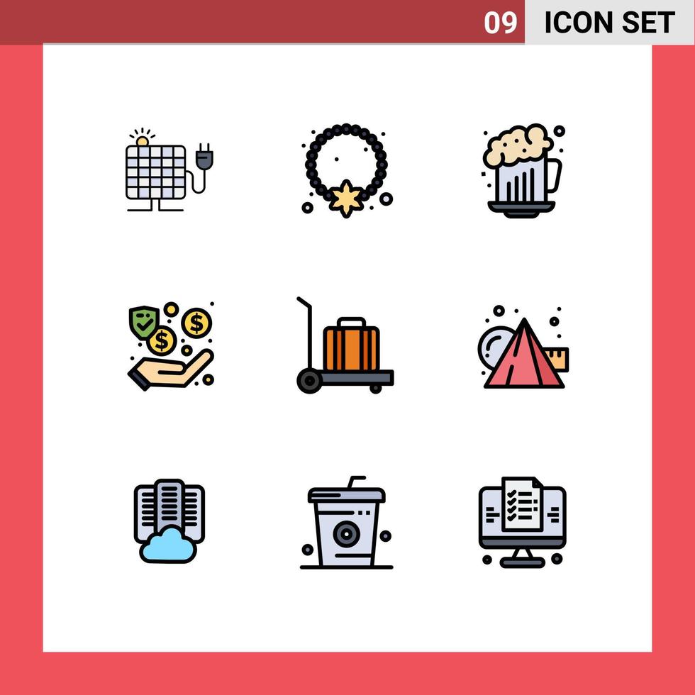 Stock Vector Icon Pack of 9 Line Signs and Symbols for baggage security pendant money celebration Editable Vector Design Elements