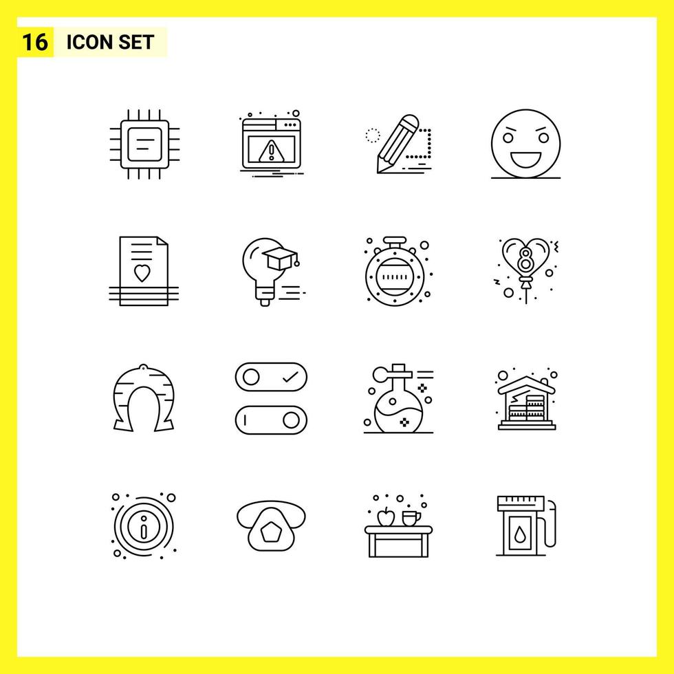 Universal Icon Symbols Group of 16 Modern Outlines of heart monster darwing horror evil Editable Vector Design Elements