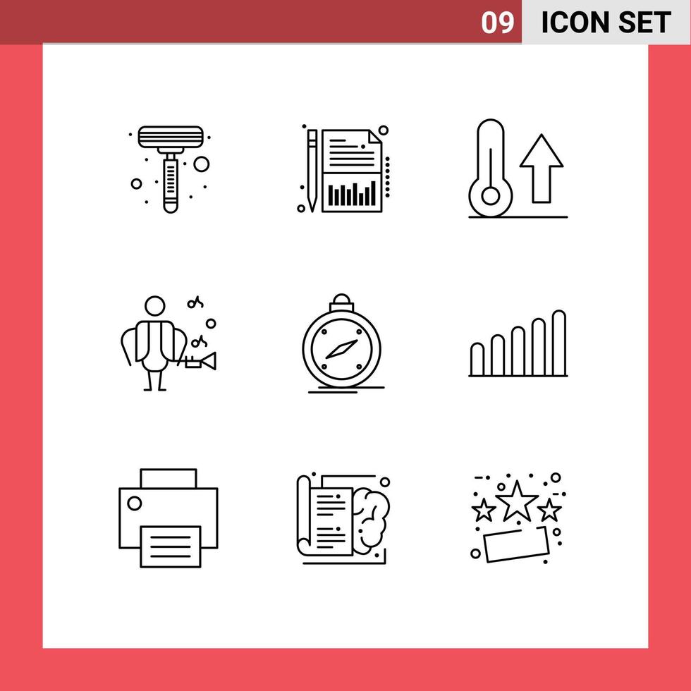 Modern Set of 9 Outlines Pictograph of navigation compass meteorology singer artist Editable Vector Design Elements