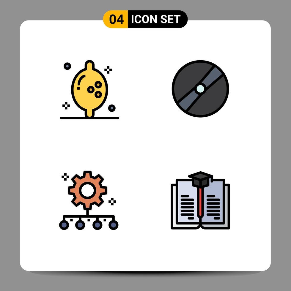 Mobile Interface Filledline Flat Color Set of 4 Pictograms of food team management cinema pokeball work management Editable Vector Design Elements
