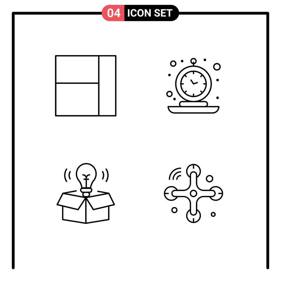 Set of 4 Modern UI Icons Symbols Signs for grid idea clock time communications Editable Vector Design Elements