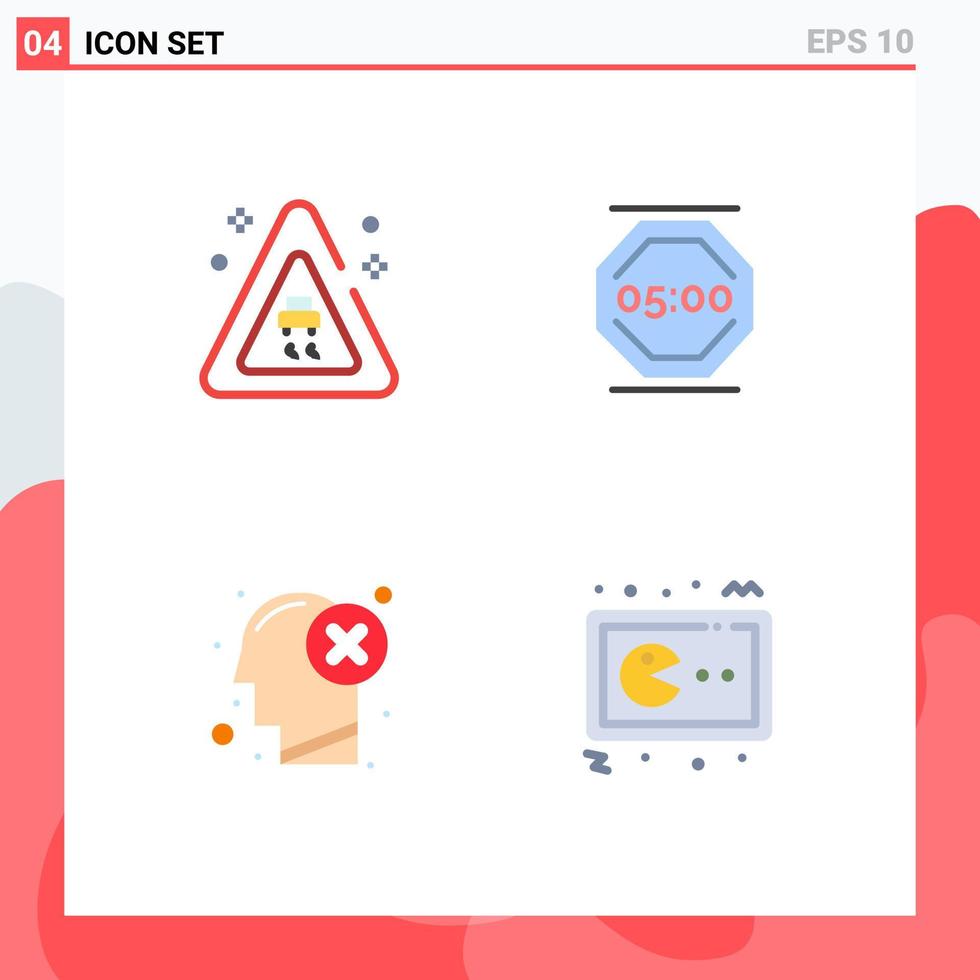 paquete de 4 signos y símbolos de iconos planos modernos para medios de impresión web, como señalización de fallas, detener el trabajo, elementos de diseño de vectores editables humanos