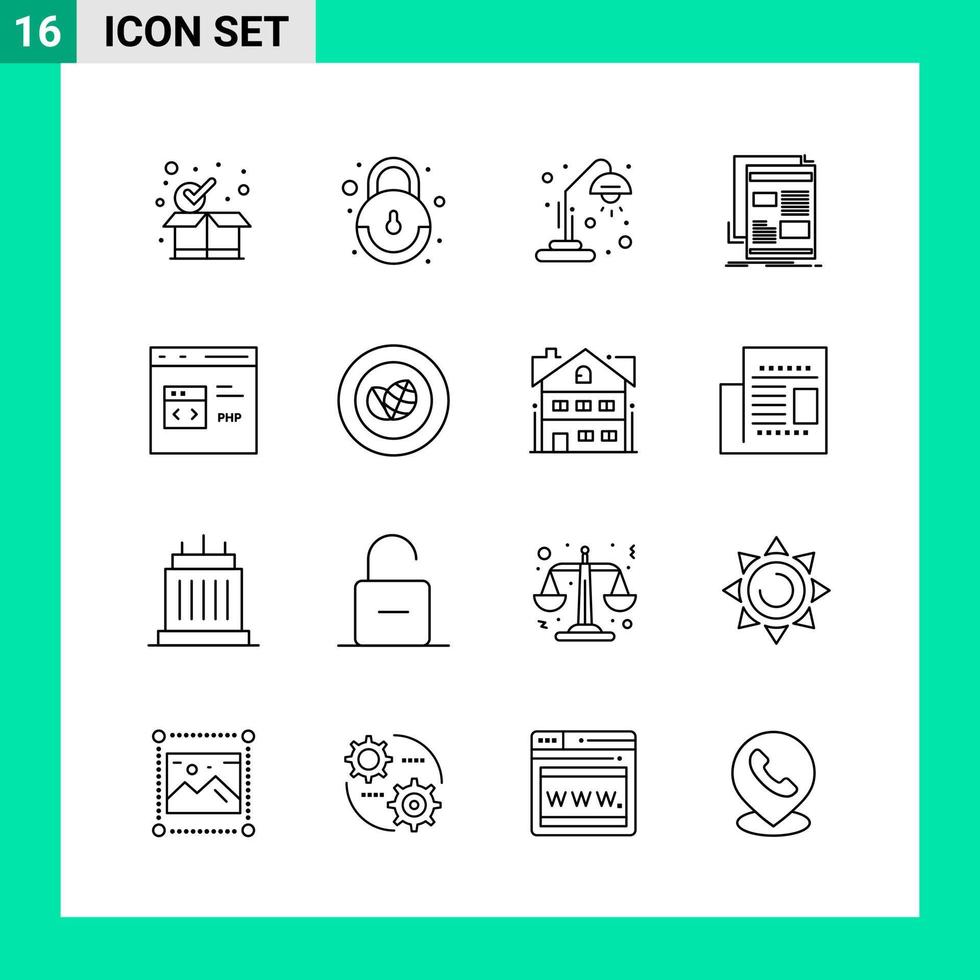 Pack of 16 Line Style Icon Set Outline Symbols for print Creative Signs Isolated on White Background 16 Icon Set vector