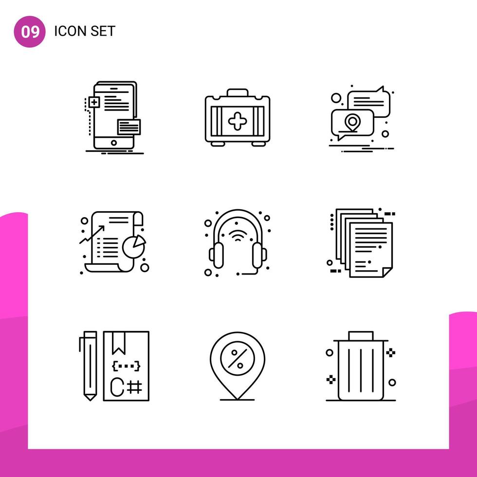 paquete de conjunto de iconos de contorno de 9 iconos de línea aislados en fondo blanco para aplicaciones móviles y de impresión de diseño de sitios web receptivos vector