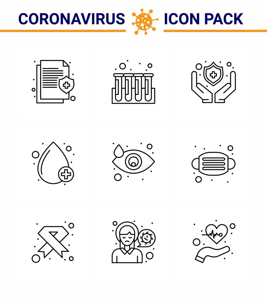 corona virus prevention covid19 tips to avoid injury 9 Line icon for presentation drop positive tubes type blood viral coronavirus 2019nov disease Vector Design Elements