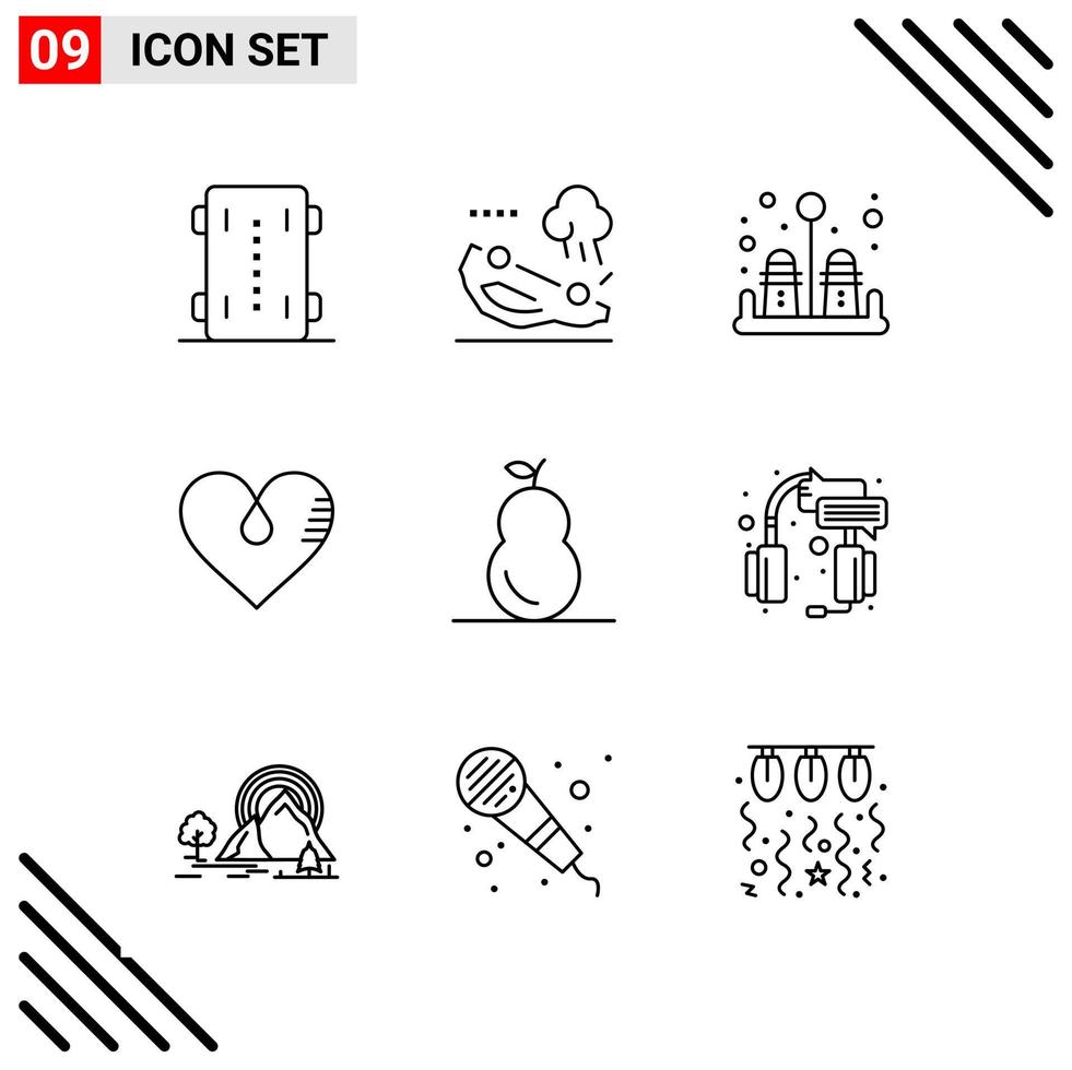 conjunto perfecto de píxeles de iconos de 9 líneas conjunto de iconos de esquema para el diseño de sitios web y la interfaz de aplicaciones móviles vector