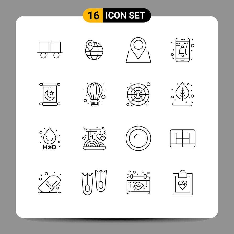 Set of 16 Vector Outlines on Grid for invitation user internet notification app Editable Vector Design Elements