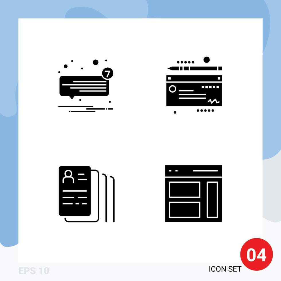 Set of 4 Modern UI Icons Symbols Signs for chat find speech cheaque search Editable Vector Design Elements