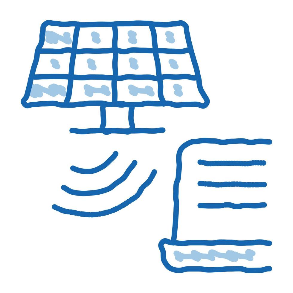 solar signal transmission to computer doodle icon hand drawn illustration vector