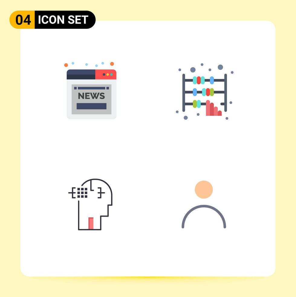 Set of 4 Modern UI Icons Symbols Signs for article human web calculator head Editable Vector Design Elements