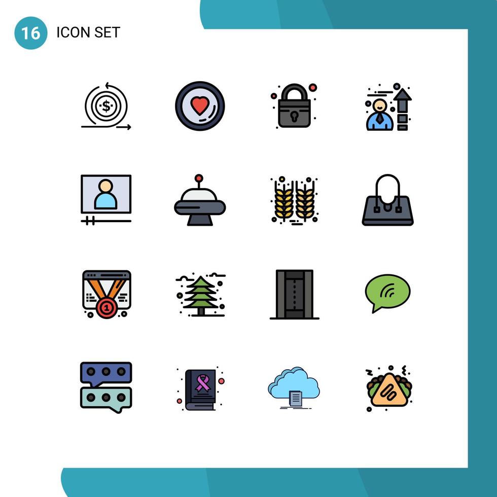 16 Thematic Vector Flat Color Filled Lines and Editable Symbols of video player video valentine speedometer efficiency Editable Creative Vector Design Elements