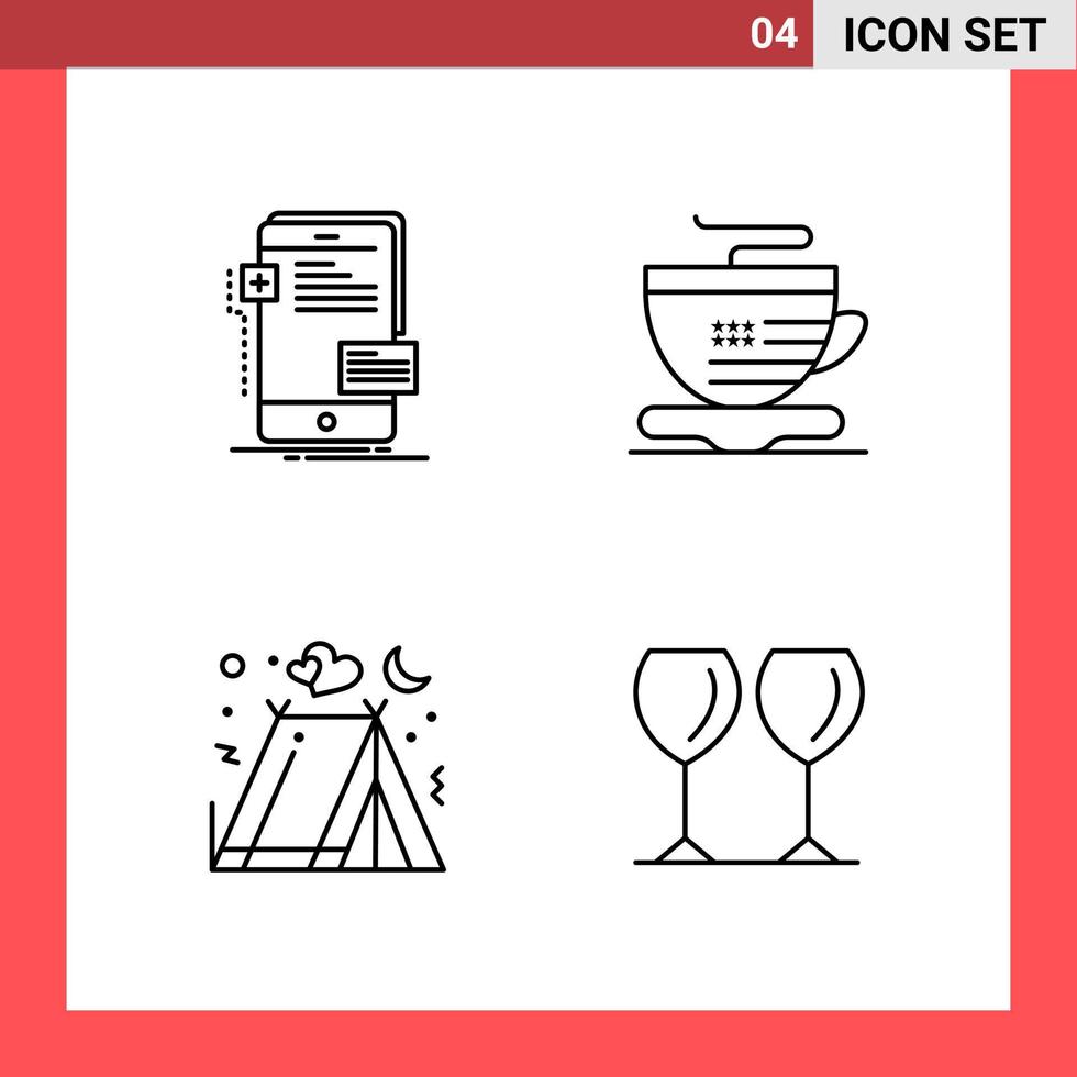 4 Icon Pack Line Style Outline Symbols on White Background Simple Signs for general designing vector