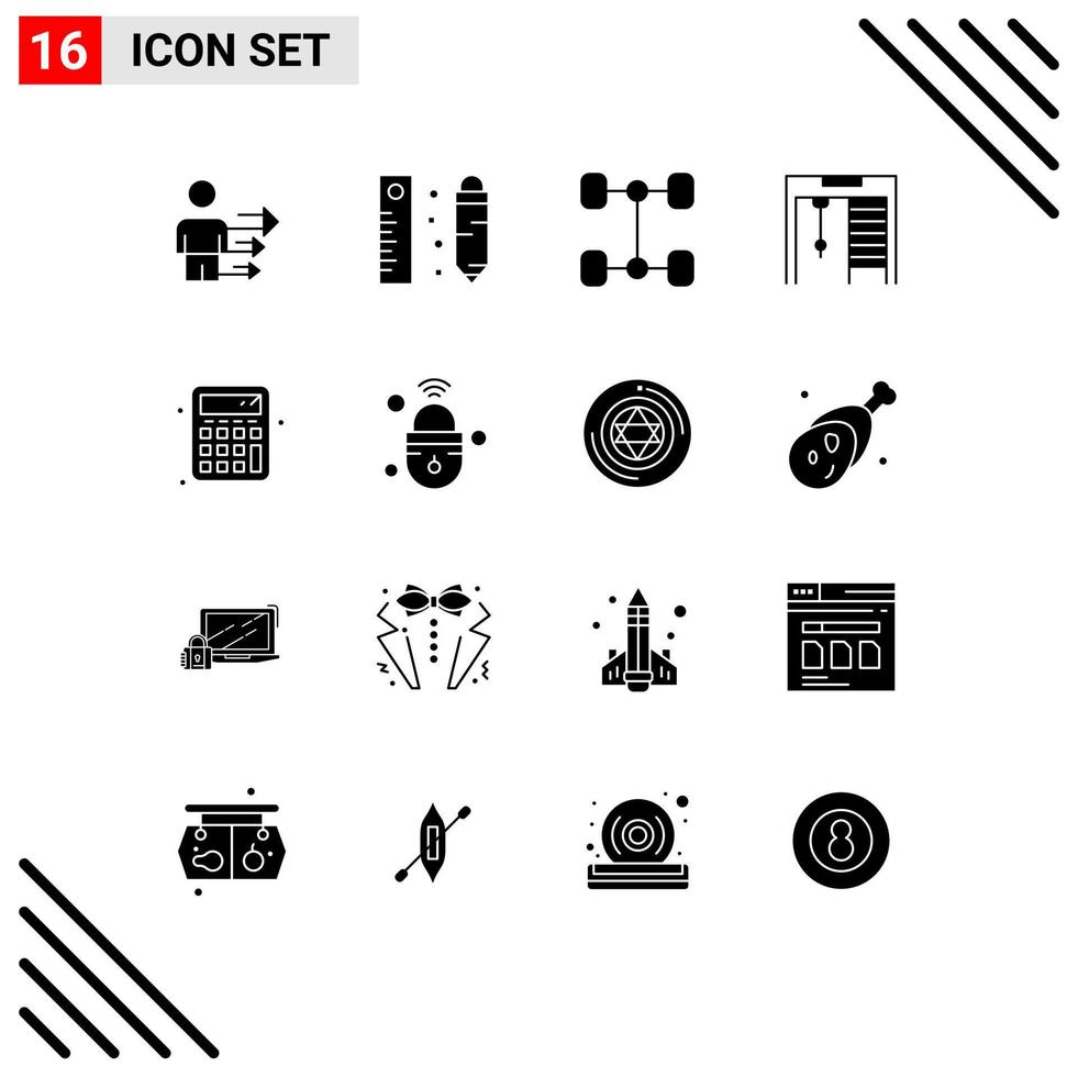 Mobile Interface Solid Glyph Set of 16 Pictograms of iot calculator automobile calculate rings Editable Vector Design Elements