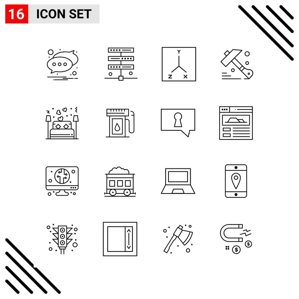 conjunto perfecto de píxeles de 16 iconos de línea conjunto de iconos de esquema para el diseño de sitios web y la interfaz de aplicaciones móviles vector