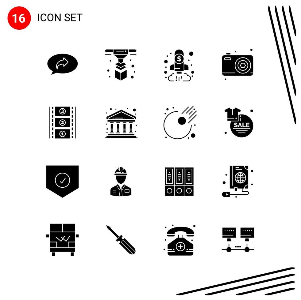 Collection of 16 Vector Icons in solid style Pixle Perfect Glyph Symbols for Web and Mobile Solid Icon Signs on White Background 16 Icons