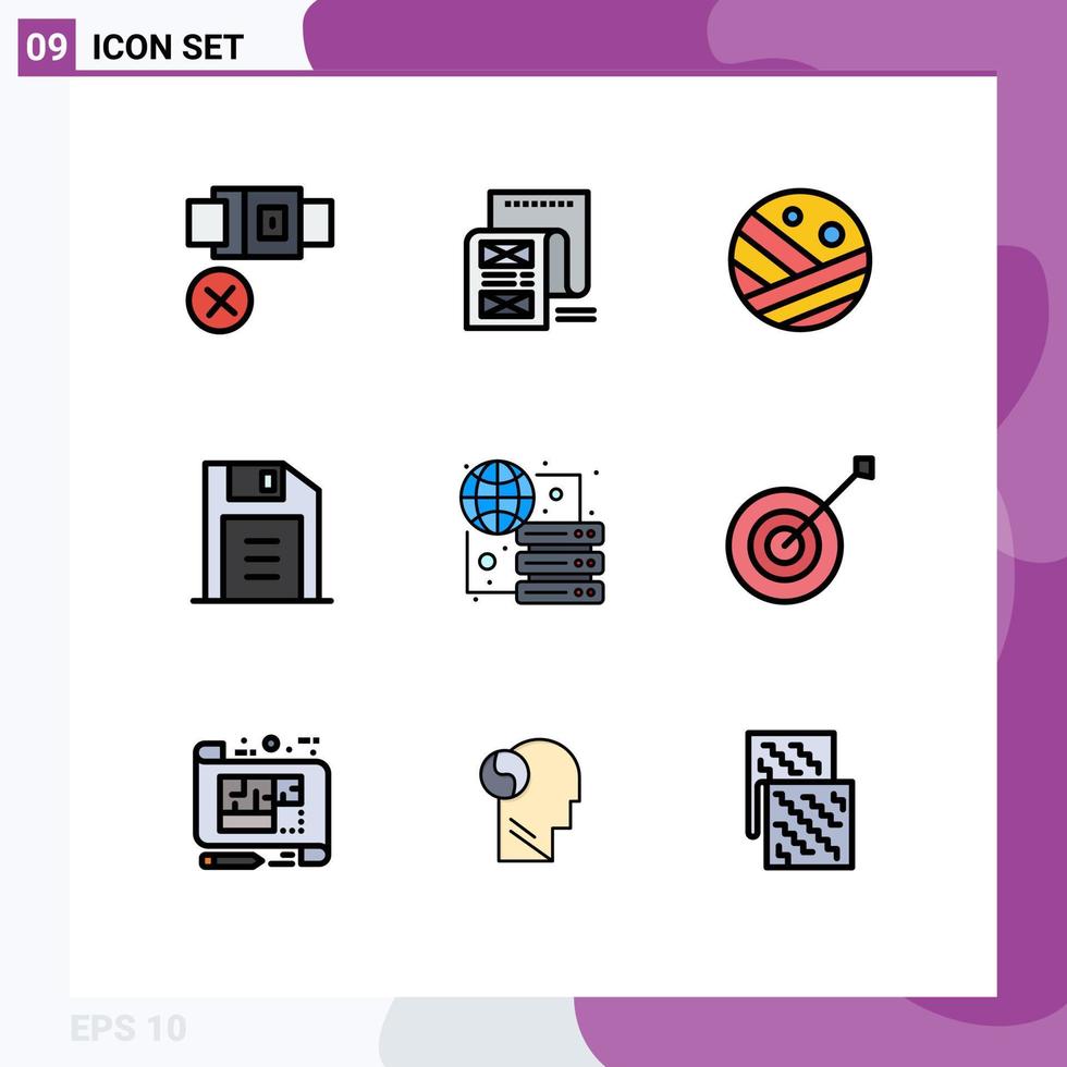 Set of 9 Modern UI Icons Symbols Signs for global retro attachment office strong hair Editable Vector Design Elements