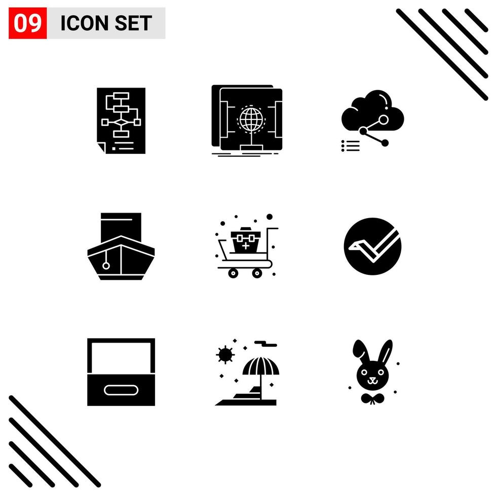 Group of 9 Modern Solid Glyphs Set for transportation filled scanner cargo computing Editable Vector Design Elements