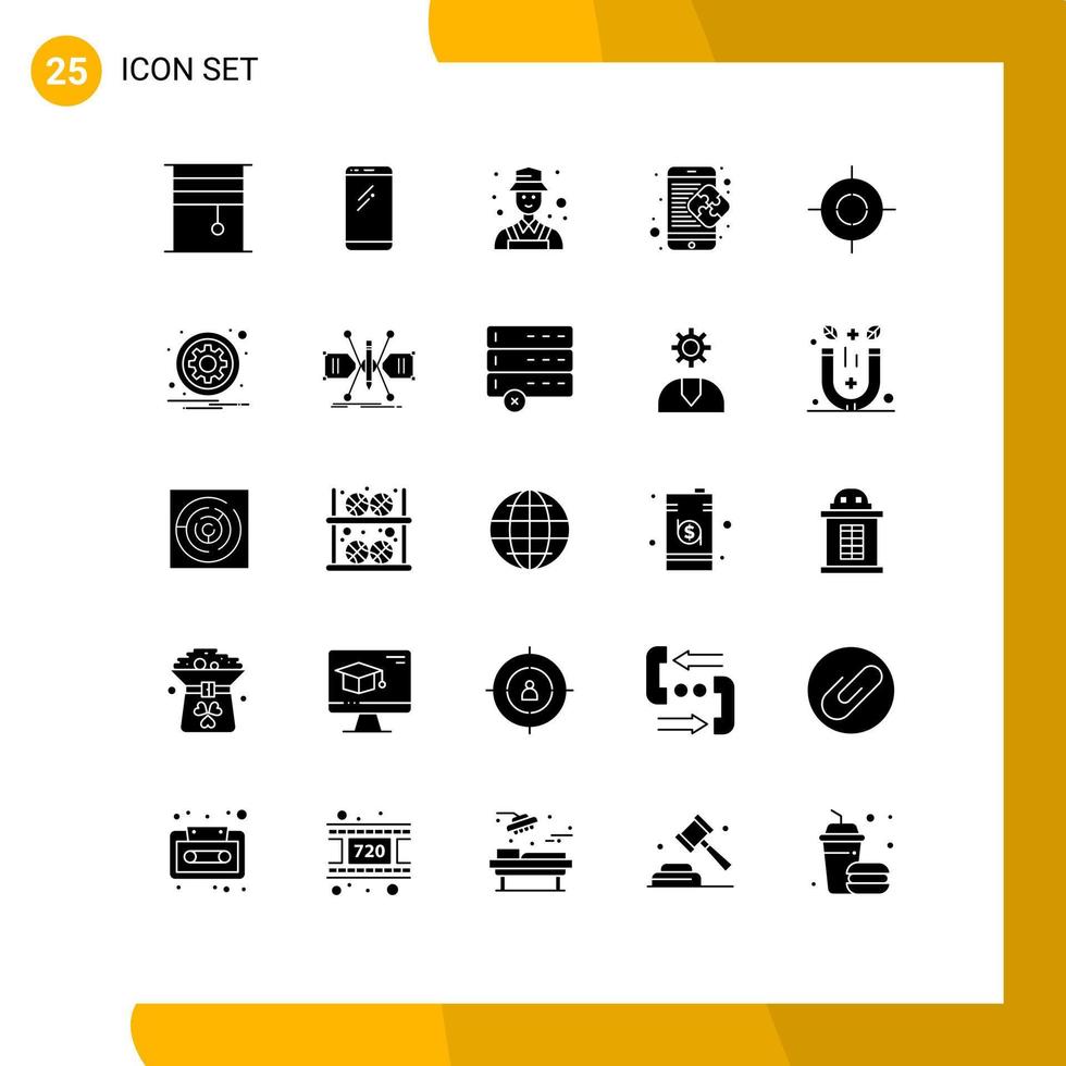 25 User Interface Solid Glyph Pack of modern Signs and Symbols of mobile puzzle android creative user Editable Vector Design Elements